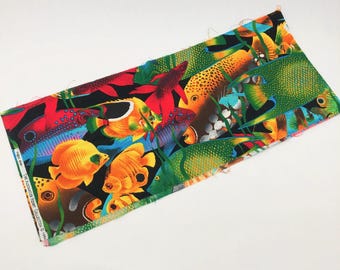 Vintage Small Fabric Remnant, "night dive", The Alexander Henry Collection, 1994, Colorful Fish Fabric