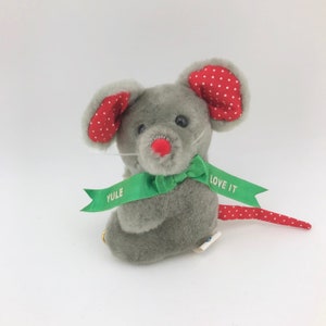 Vintage Plush Christmas Mouse, Dakin, 1986, &quot;Yule Love It&quot; Christmas Plush Mouse