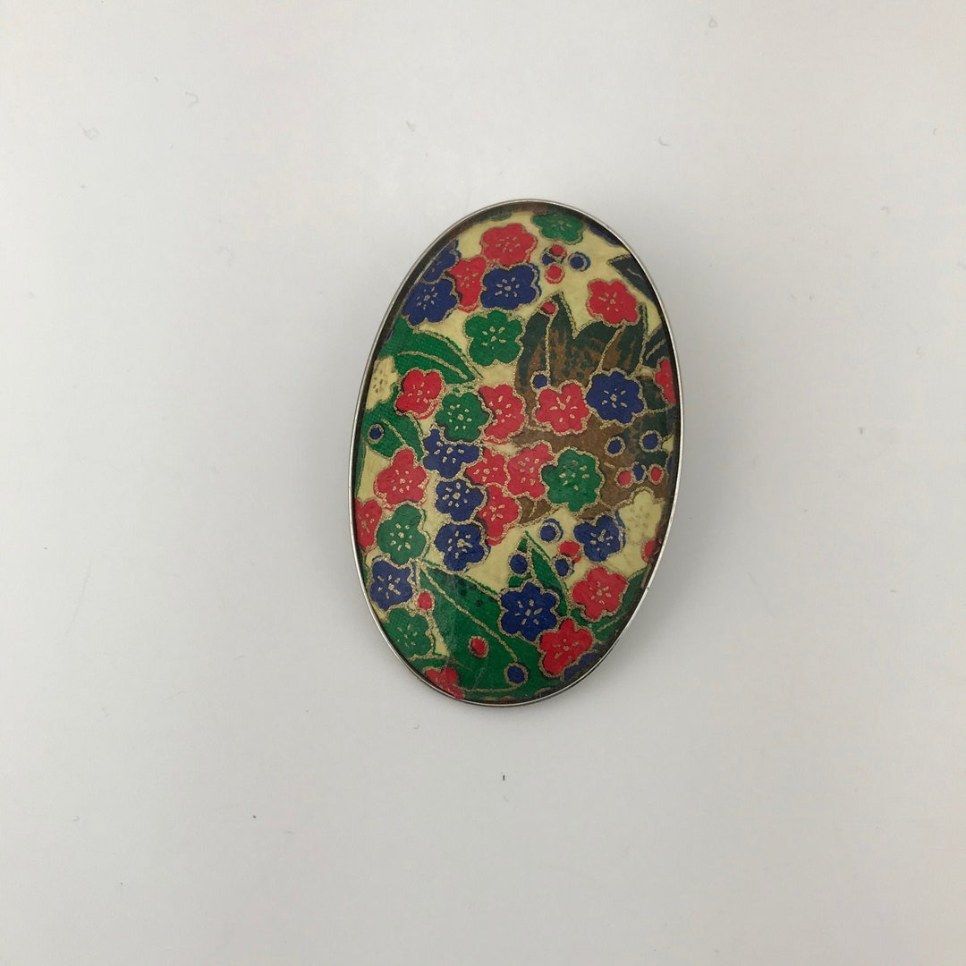 Floral Rustic Pin Vintage Bright Floral Decoupage (?) Style Pin With Convertible Pendant ...