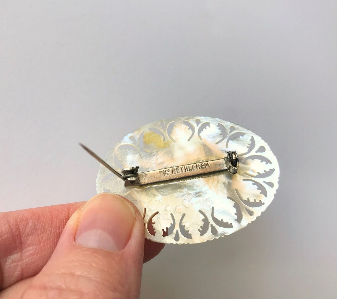 Vintage Mother of Pearl Brooch Made in Bethlehem White and Etsy