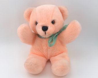 Vintage Peach Colored Dakin Cuddles Musical Teddy Bear, 1984, WORKS, Musical Dakin Teddy Bear