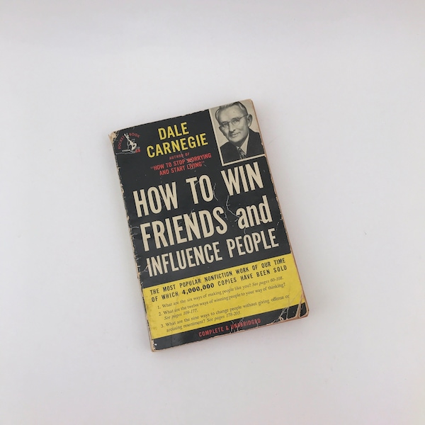 Vintage Paperback Copy Of Dale Carnegie, How To Win Friends And Influence People, 50th Printing, 1954, Pocket Book Edition, FAIR TO ROUGH