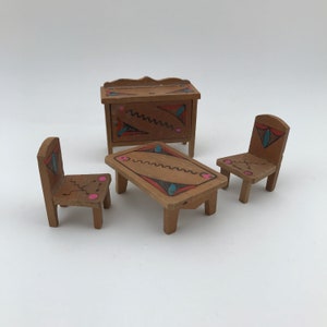 Vintage Wooden Dollhouse Furniture, NEEDS REPAIR, Wooden Dining Set, Dining Room Dollhouse Furniture, Made In Japan