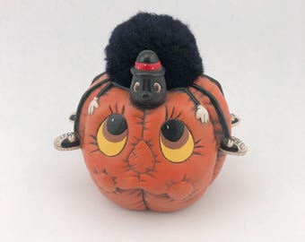 Vintage Ceramic Pumpkin With Spider, Dana's (?), 1986