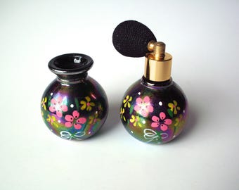 Vintage 1960's Perfume Bottle/Atomizer, Vanity Set, Opalescent, Iridescent, Floral Design