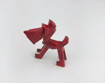 Vintage NOSCO Don Manning Miniature Red Scottie/Terrier Dog Figure, Deco/Cubist, 1940's