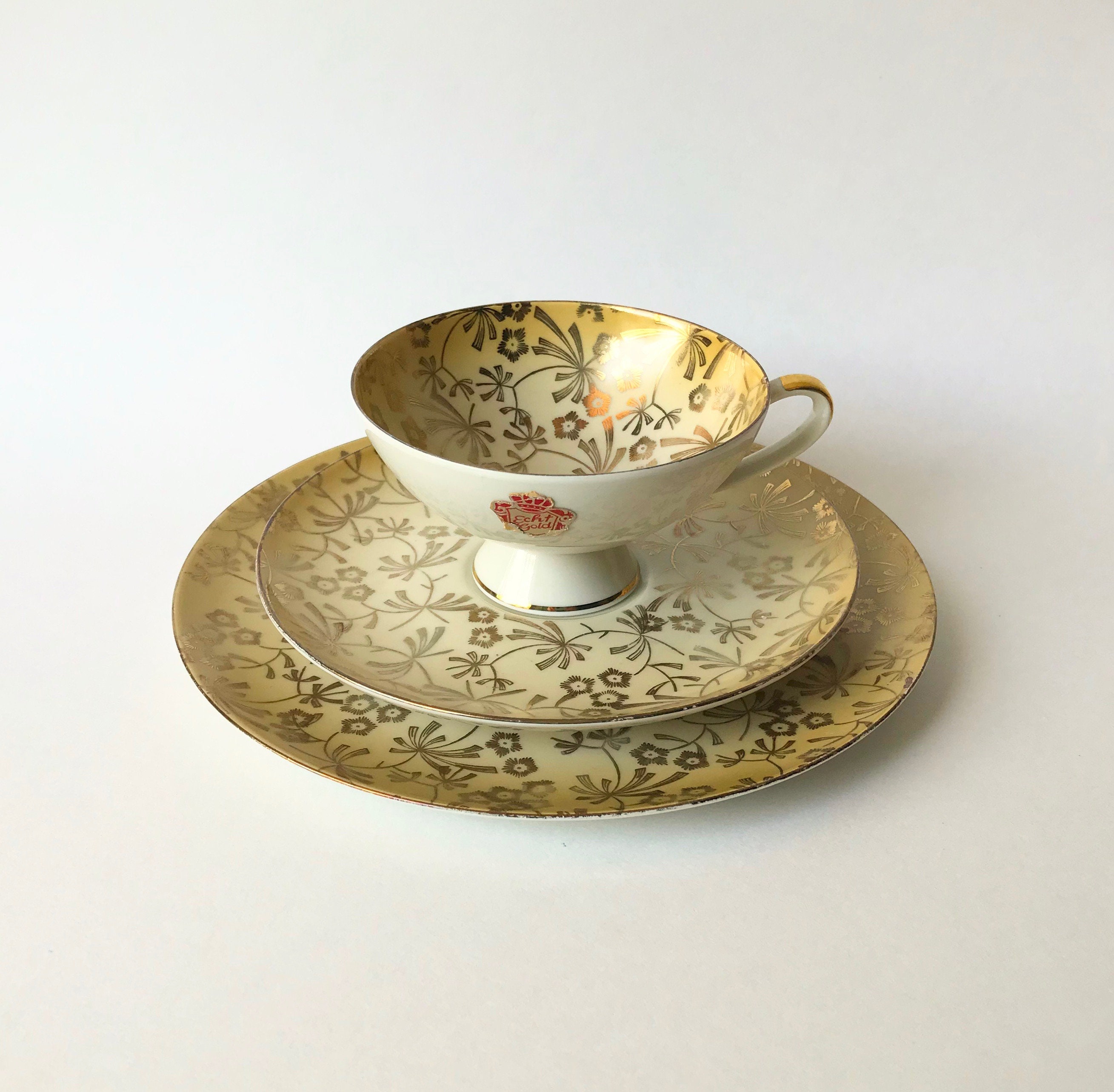 Vintage Alka Bavaria Tea Trio, Germany, Tea Trio, Gold Tea Trio