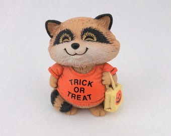 Vintage Shirt Tales Halloween Trick Or Treat Raccoon Figurine, 1980's
