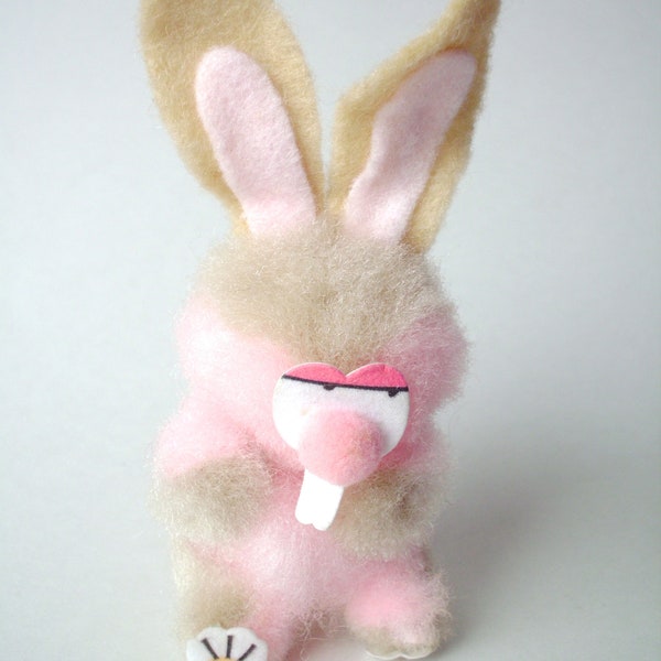 Vintage Pompom Bunny Rabbit, Funny Rabbit, Brown And Pink Pompom Bunny