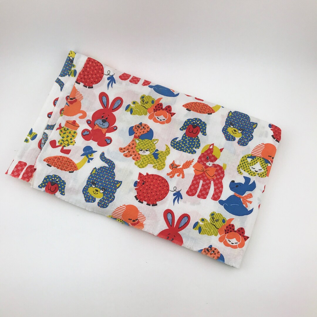 Vintage Animal Fabric Cute Animal Fabric Cartoon Animals Etsy