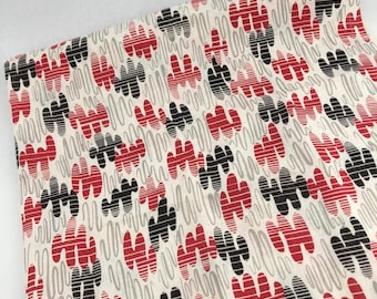 Retazo de tela vintage de mediados de siglo, negro, blanco, rojo.