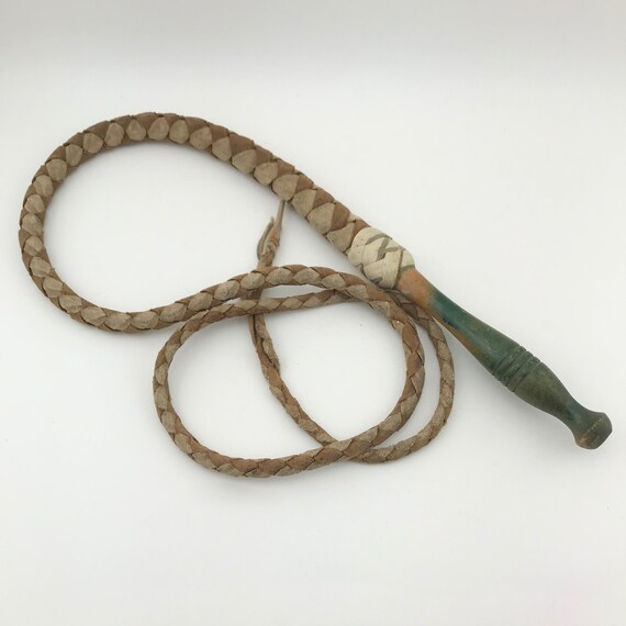 Vintage Braided Leather Whip, Bull Whip, Leather … - image 5