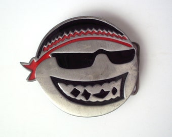 Vintage Large Belt Buckle of a Ball with Do-Rag, Grille and Shades ???, Belt Buckle, Do Rag Belt Buckle