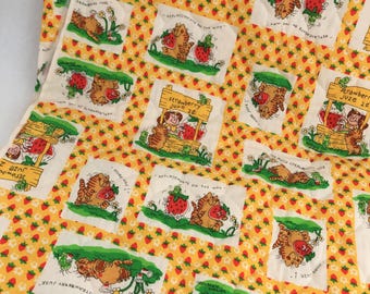 Vintage Quilted Strawberry Theme Fabric Remnant, "Strawberry Juze", Barbara Alexander, Originelle Inc.