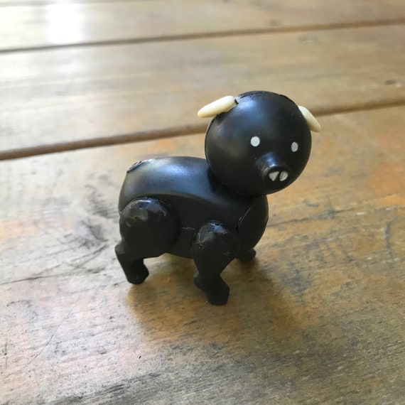 Vintage Fisher Price Pig, Black and White Pig, Fisher Price, Plastic Pig  Figure, Hong Kong 