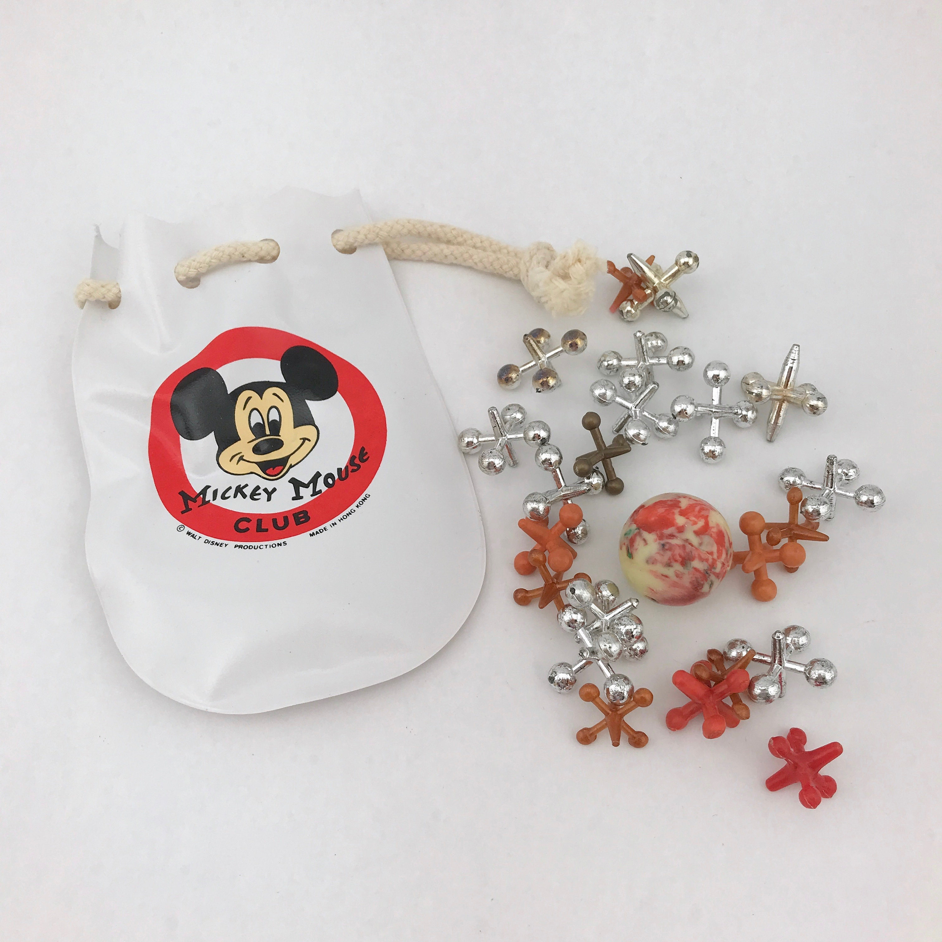 Vintage Plastic Jack Set With Mickey Mouse Club Bag and Ball, Set