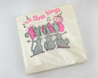 Vintage "We Three Kings" Paper Napkins, Mouse Napkins, Paper Art Company, Inc., Three Kings Christmas Napkins