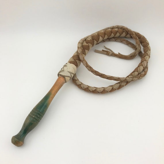 Vintage Braided Leather Whip, Bull Whip, Leather … - image 6