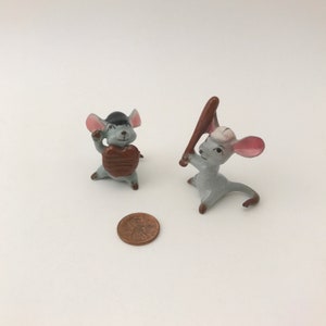 Vintage Pair Of Miniature Baseball Mice, Mouse Miniatures, Baseball Themed Mice, Japan