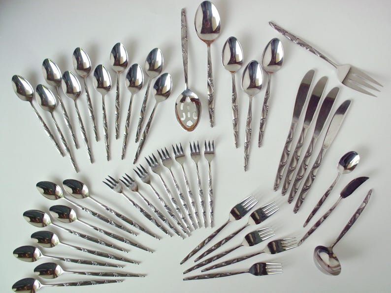 Lot of Rare Vintage Orleans Ladies Fingers Stainless Table Service 44 Pieces