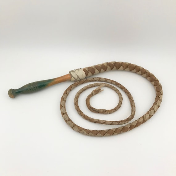 Vintage Braided Leather Whip, Bull Whip, Leather … - image 1
