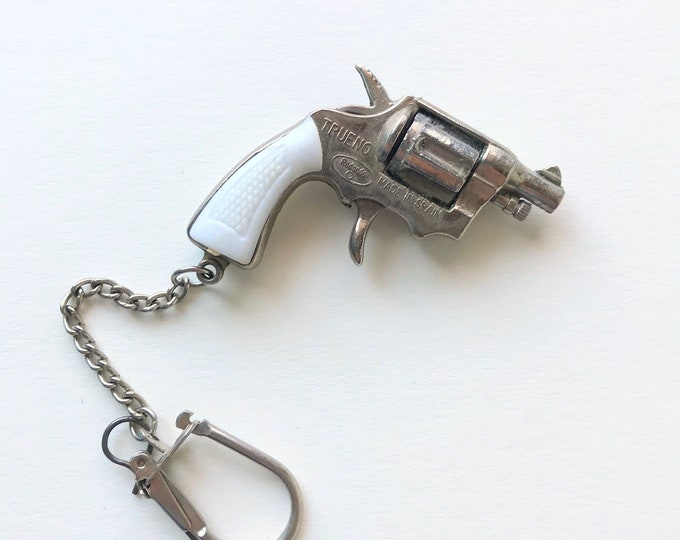 Vintage Trueno Redondo Miniature Cap Gun Keychain, Made in Spain, Tiny