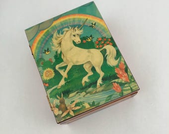 Caja de baratijas vintage de unicornio de Lee Brian, recuerdo de la isla Catalina, California.