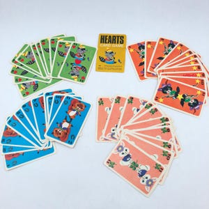 Vintage Hearts Card Game, Western Publishing Company, Whitman, Animal Illustrations Hearts Card Game