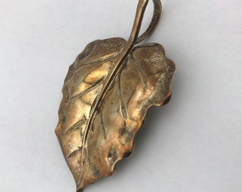 Vintage Gold Tone Leaf Pendant, SK925, Thailand