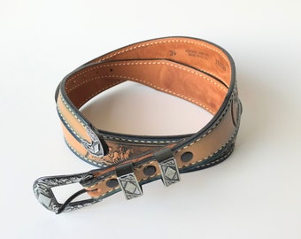 Vintage Tex Tan Personalized Western Belt, Size 34, PAM, Navy And Brown Western Name Belt, Tex Tan Western Style Belt