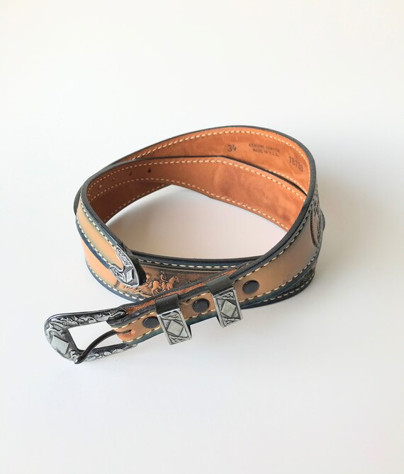 Vintage Tex Tan Personalized Western Belt, Size 34