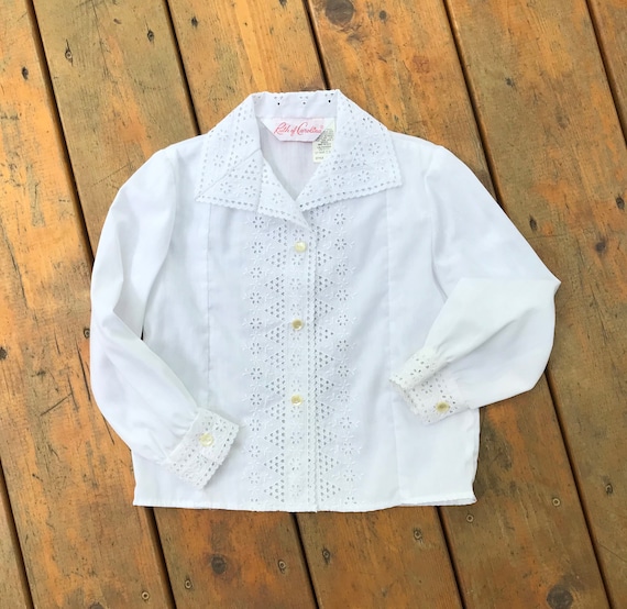 Vintage White Eyelet Girls Blouse, Ruth Of Caroli… - image 1