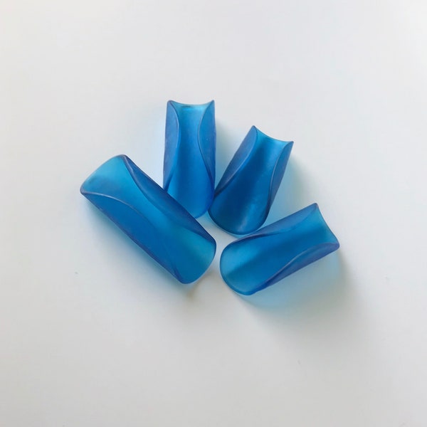 Vintage Handmade (?) Blue Glass Napkin Rings, Blue Glass Modern Looking Napkin Rings, Blue Napkin Rings