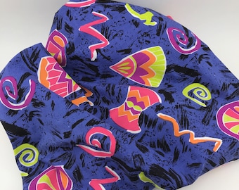 Vintage Bright Geometric Fabric, Neon Shapes Fabric, Bright Abstract Fabric