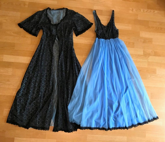 Vintage Tosca Lingerie Black Lace And Blue Nylon P