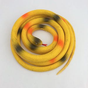 Vintage Yellow Striped Rubber Snake, Pretend Play Snake, Snake Toy, Rubber Snake Toy
