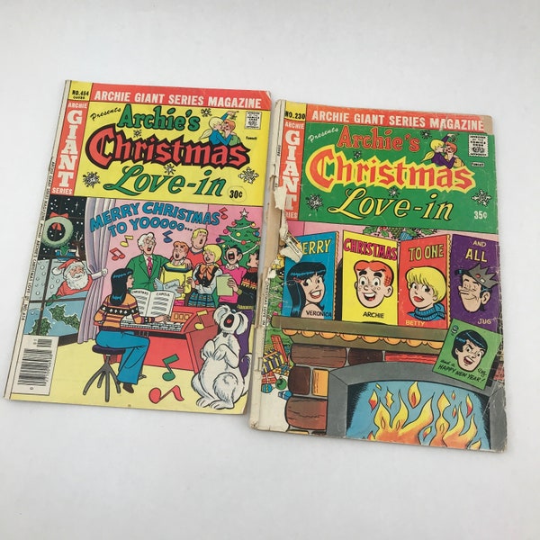 Vintage Pair Of Archie Christmas Love-in Comics, FAIR TO ROUGH, Christmas Comics, Archie Comics, 1975, 1977