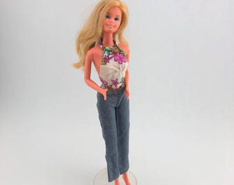 Conjunto vintage de Mattel Best Buy #7751: Jeans hawaianos y top halter. LEER, NO ES UNA MUÑECA.