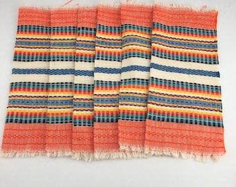 Juego vintage de 6 servilletas de mesa tejidas estilo sarape mexicano
