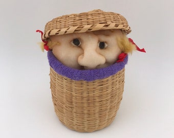 Vintage Lady In A Basket, FAIR CONDITION, Novelty Basket With Nylon Face Character, Pantyhose People