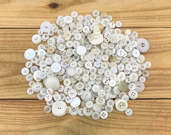 Vintage Assortment Of White And Cream Colored Buttons, Lot Of White Buttons, Lot Of 400 Buttons