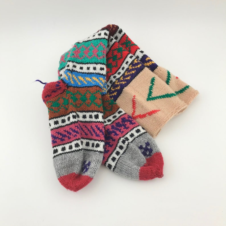 Vintage Pair Of Colorful Socks/Stockings, Colorful Knit Stockings, Knit Socks, Striped Socks/Stockings, Colorful Socks Bild 2