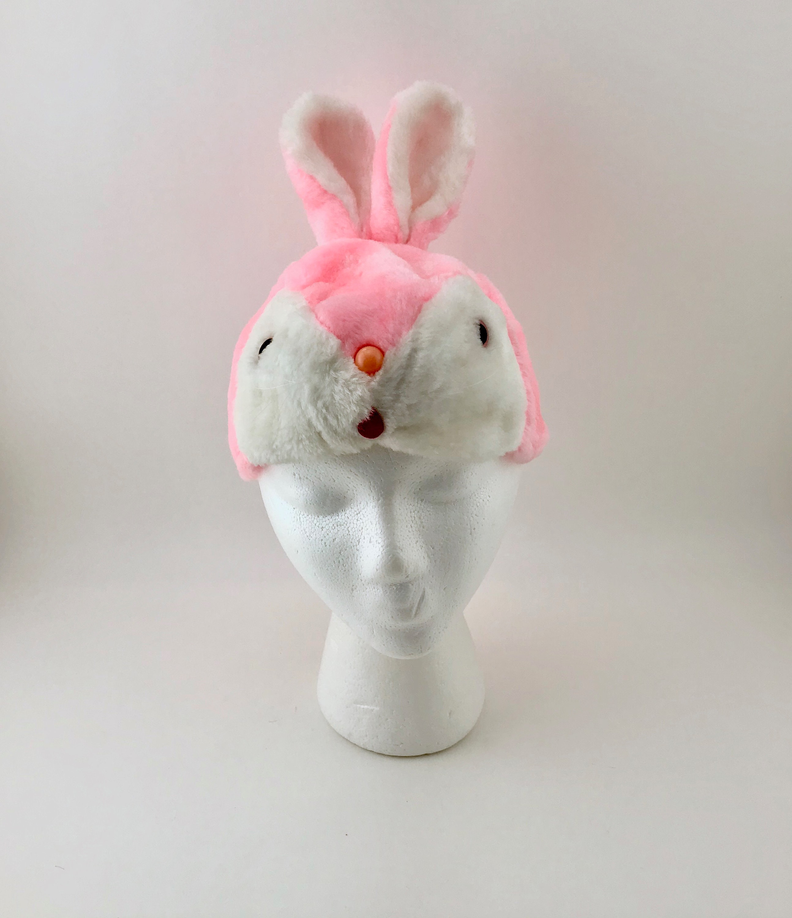 Vintage Plush Rabbit Hat, Rabbit Head Hat, Pink Rabbit Hat, Rabbit Ears Hat, Pink Bunny Rabbit Hat, Easter Bunny Hat