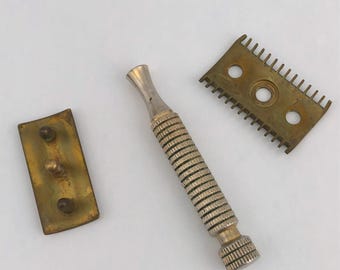 Maquinilla de afeitar Gillette de peine abierto antigua, de la década de 1930 (?), para repuestos, LEA