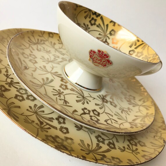 Vintage Alka Bavaria Tea Trio, Germany, Tea Trio, Gold Tea Trio