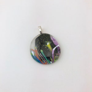 Vintage Round Glass Pendant, 80&#39;s Style Colorful Glass Pendant, Multicolored Glass Pendant