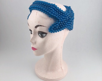 Vintage Blue Beaded Half Hat/Fascinator, 1950's