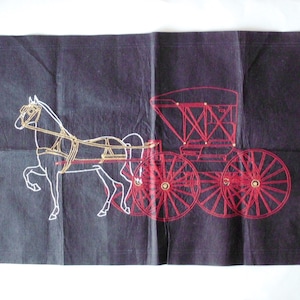 Vintage Large Needlework Horse And Buggy, Horse & Buggy Artwork, Craft Project Horse And Buggy