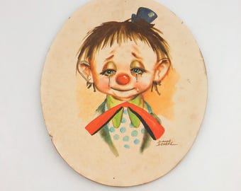 Vintage Dianne Dengel Crying Clown Picture, FAIR CONDITION