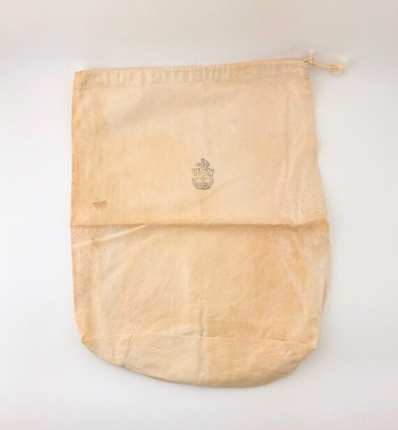 Vintage USN U.S. Navy WWII Canvas Small Sea Bag Rucksack Navy